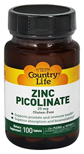 Country Life, Libre de Gluten, Zinc Picolinato - 25mg x100tabs