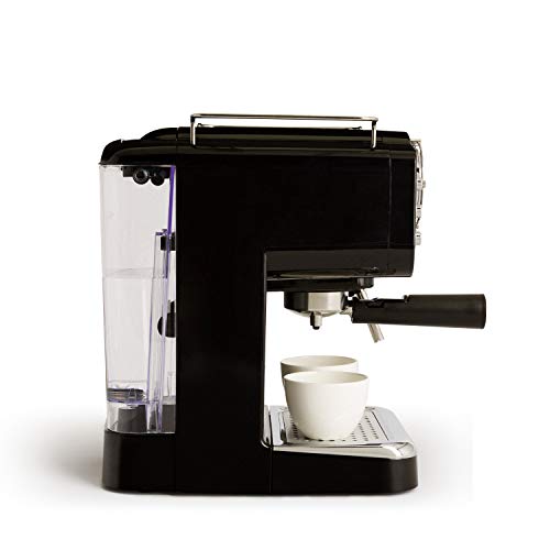 CREATE THERA Retro - Cafetera Express para Espresso y Cappucino, 1100W, 15 Bares, Vaporizador Orientable, capacidad 1.25l, Café Molido y Monodosis, Con Doble Salida (Negro)