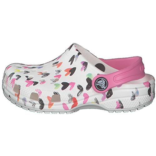 Crocs Classic Heart Print Clog K Unisex Niños Zoccoli, Blanco (White), 28/29 EU