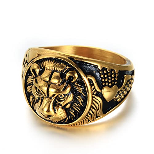 CRYPIN Anillo de Animal de Acero Inoxidable Vintage con Cabeza de león y Rey del Bosque para Hombre con joyería 7-12#