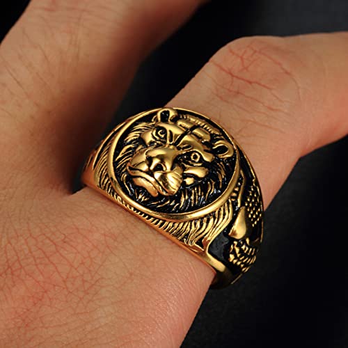 CRYPIN Anillo de Animal de Acero Inoxidable Vintage con Cabeza de león y Rey del Bosque para Hombre con joyería 7-12#