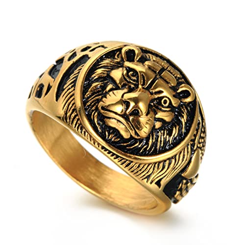 CRYPIN Anillo de Animal de Acero Inoxidable Vintage con Cabeza de león y Rey del Bosque para Hombre con joyería 7-12#