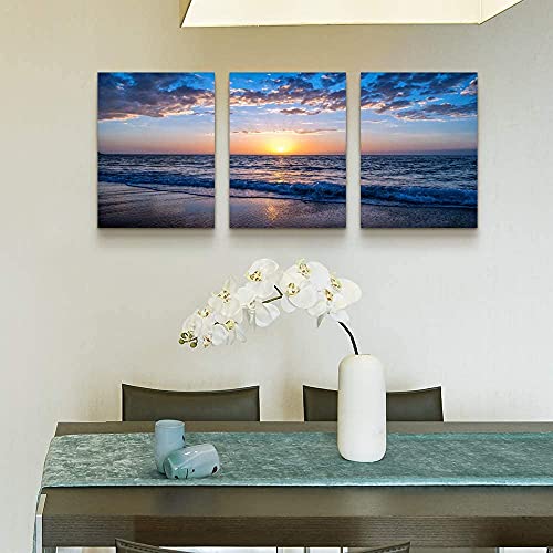 Cuadro de lienzo de paisaje para sala de estar, baño, 3 piezas, pintura de paisaje de playa de arena, decoración de pared para dormitorio, comedor, oficina, cocina