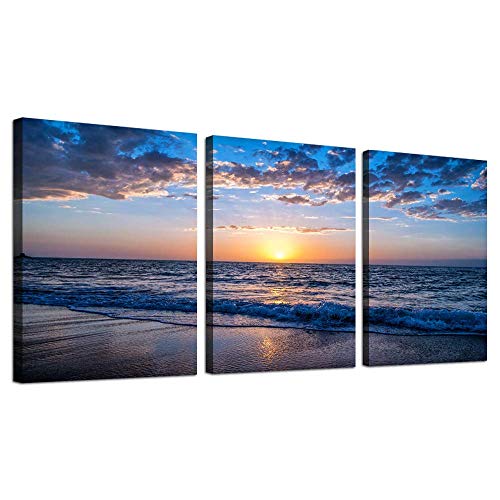 Cuadro de lienzo de paisaje para sala de estar, baño, 3 piezas, pintura de paisaje de playa de arena, decoración de pared para dormitorio, comedor, oficina, cocina