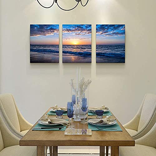 Cuadro de lienzo de paisaje para sala de estar, baño, 3 piezas, pintura de paisaje de playa de arena, decoración de pared para dormitorio, comedor, oficina, cocina