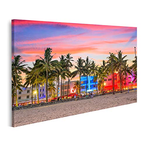 Cuadro en lienzo El paisaje urbano de Miami Florida Usa en la playa de Miami en Ocean Drive Cuadros Modernos Decoracion Impresión Salon