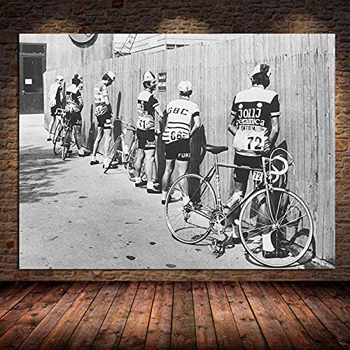 Cuadros creativos Vintage blanco y negro bicicleta ciclista lienzo pintura calle pared arte imagen sala de estar decoración 70x90cm sin marco