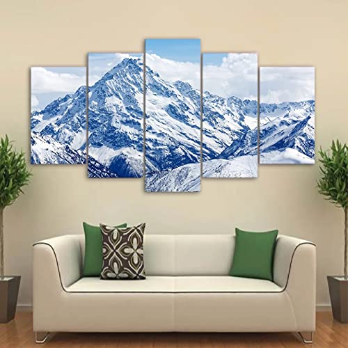 Cuadros en Lienzo Modernos Impresión de Imagen Artística Montañas nevadas 5 Piezas HD Mural Póster Fotos Arte Pintura de Pared Lienzo Decorativo Para Tu Salón o Dormitorio