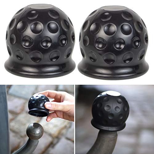 Cubierta de Bola para Gancho de Remolque, 2 x negra, para Cabeza de bola de hasta Ø 50 mm (2" pulgadas) Cubierta de goma, Cubierta de Gancho, Tapon Protector contra la abrasión y la suciedad, Caravana