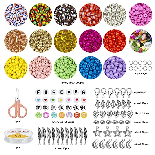 Cuentas de Colores, Taumie 26 Colores de Vidrio Perlas de Potro, 4mm Mini Cuentas de Cristal con Alfabeto Redondo Cuentas y Herramienta de Abalorios, para DIY Pulseras Collares Bisutería