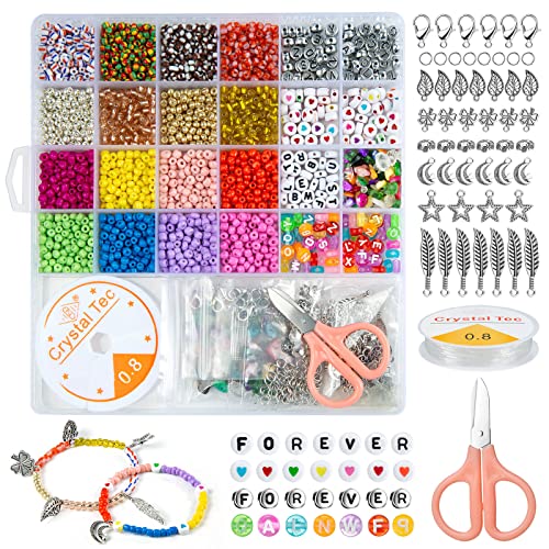 Cuentas de Colores, Taumie 26 Colores de Vidrio Perlas de Potro, 4mm Mini Cuentas de Cristal con Alfabeto Redondo Cuentas y Herramienta de Abalorios, para DIY Pulseras Collares Bisutería