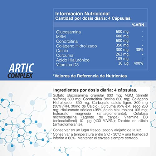 Cúrcuma con glucosamina, condroitina y colágeno | Elimina el dolor en músculos, articulaciones y huesos | Potente antiinflamatorio con acción analgésica | Repara las articulaciones | 90 cápsulas