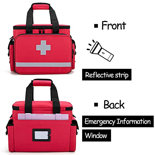 CURMIO Bolsa de Primeros Auxilios, Botiquín de Primeros Auxilios, Bolsa para Emergencias con Bandolera y 2 Divisores Desmontables y 2 Detachable Dividers, Bolsa Médico,Rojo, Sola Bolsa