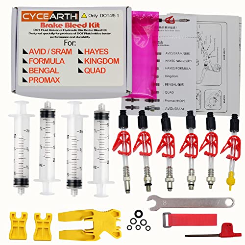 CYCEARTH Bicycle Brake Dot Oil Bleed Kit for Avid Sram Code5 Code R Juicy Ultimate Elixir Formula Hayes Bngal Hope Quad Hydraulic Disc Tools (Kit B)