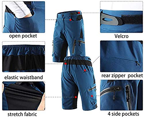 Cycling Shorts, Outdoor Sports Pants,Baggy No Padded Mountain Bike Shorts,Breathable Quick Dry Biking Pants,for Mountain Bike Downhill Sports (Blue,XL)