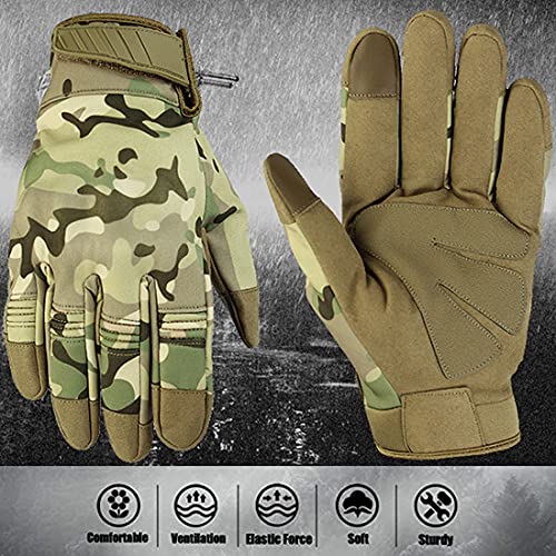 CZ-XING Guantes de invierno para motocicleta al aire libre, todos los dedos de pantalla táctil goma caliente impermeable, aplica a ciclismo escalada caza deportes equipo (camuflaje, L)