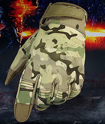 CZ-XING Guantes de invierno para motocicleta al aire libre, todos los dedos de pantalla táctil goma caliente impermeable, aplica a ciclismo escalada caza deportes equipo (camuflaje, L)