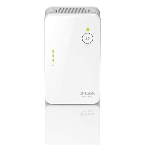 D-Link DAP-1620 - Repetidor WiFi AC1300 con WiFi Mesh, 1 puerto LAN Gigabit Ethernet RJ-45 10/100/1000Mbps, 2 antenas externas abatibles, punto de acceso 802.11ac, WPS, indicador LED de señal, blanco