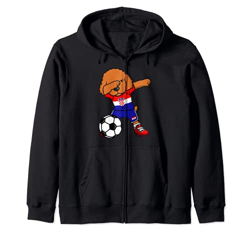 Dabbing Caniche Perro Croacia Fútbol Bandera Croata Deporte Sudadera con Capucha