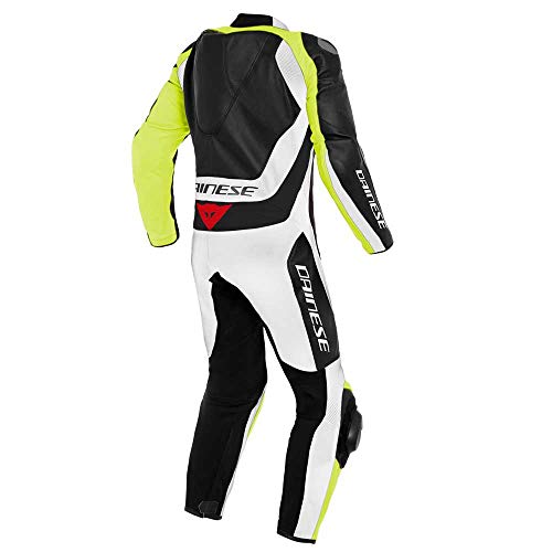 Dainese Assen 2 - Traje de motorista de piel perforada (1 pieza), color negro, blanco y amarillo