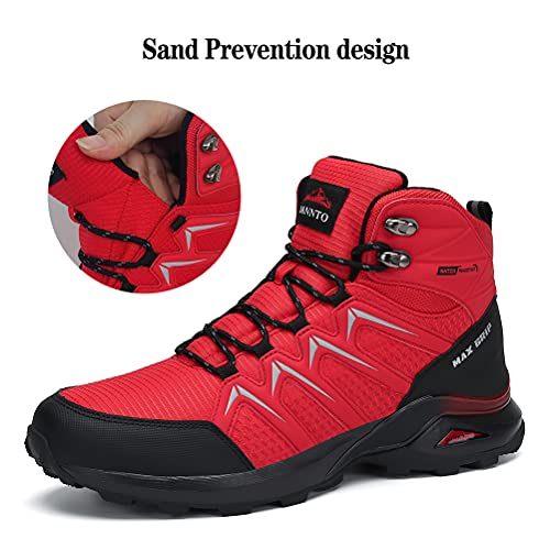 Dannto Hombre Botas de Nieve Invierno Botines Zapatos Cálido Fur Forro Aire Libre Boots Antideslizante Calientes zapatos de Senderismo para Trail Urbano Senderismo Esquiar Caminando(Rojo-B,43)