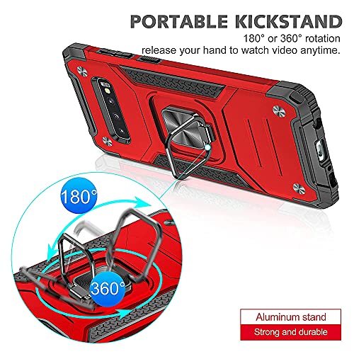 DASFOND Funda Galaxy S10, Funda Protectora de Grado Militar para teléfono con Soporte de Anillo de Metal Reforzado [Soporte de Montaje magnético] Compatible con Samsung Galaxy S10, Rojo