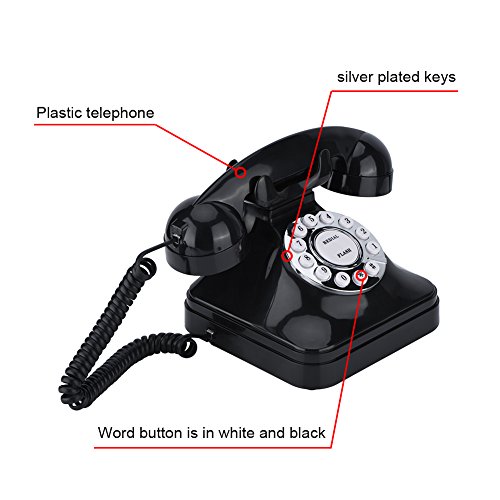DAUERHAFT Teléfono, teléfono Antiguo, teléfono Negro, teléfono multifunción, teléfono Fijo con Cable Retro, con función múltiple, con Pedestal Antideslizante, para comunicación en el hogar