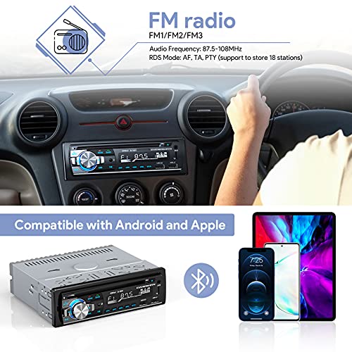 DAZZMO Autoradio CD Radio Coche Bluetooth 1 DIN MP3 USB SD AUX FM Radio Coche RDS Radio para Coche con Doble USB Carga rapida, Control Remoto del Volante