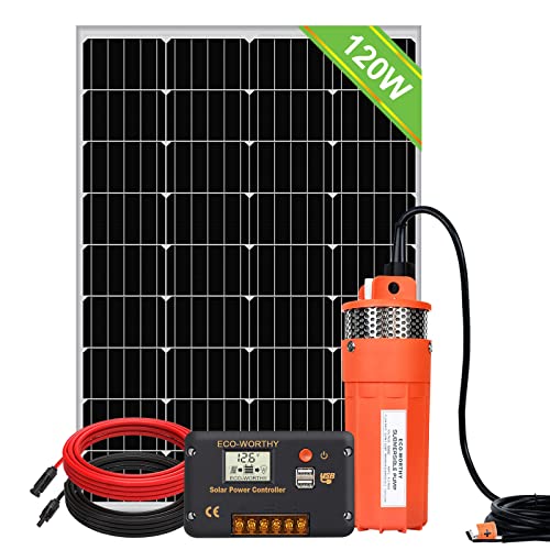 DCHOUSE Sumergible De Bomba Kit De Pozo Profundo De 120 W, Solar Bomba De Agua De Bajo Ruido De Flujo Grande De 12 V Cc Con Kit De Panel Solar De 120 W Para Riego, Pozo Profundo, 2 paquetes