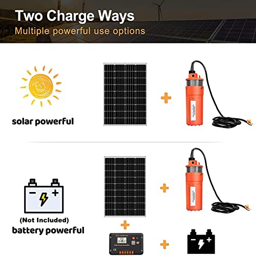 DCHOUSE Sumergible De Bomba Kit De Pozo Profundo De 120 W, Solar Bomba De Agua De Bajo Ruido De Flujo Grande De 12 V Cc Con Kit De Panel Solar De 120 W Para Riego, Pozo Profundo, 2 paquetes