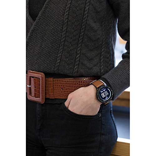 DCU TECNOLOGIC | Smartwatch | Reloj Inteligente | Full Touch Pantalla táctil | Control Remoto | Notificación de APPS y Llamadas | con 2 Correas Piel marrón y Silicona Negra