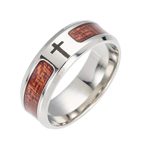 DDOLAA Anillo de Compromiso Cruz de Madera Cristo Vida Boda Banda Anillo para Hombre Anillos joyería