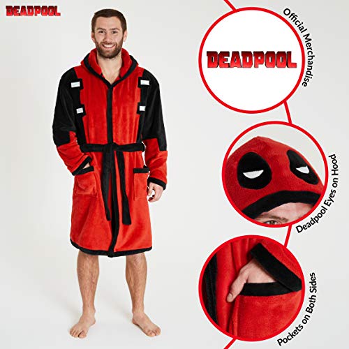 Deadpool Albornoz Hombre, Bata Hombre Invierno de Forro Polar, Batas de Casa con Capucha, Regalos para Hombre y Chico Adolescente Talla XS-2XL (Rojo, M)