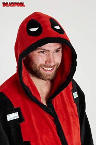 Deadpool Albornoz Hombre, Bata Hombre Invierno de Forro Polar, Batas de Casa con Capucha, Regalos para Hombre y Chico Adolescente Talla XS-2XL (Rojo, M)