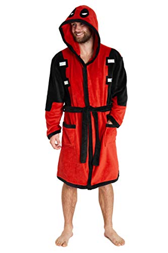 Deadpool Albornoz Hombre, Bata Hombre Invierno de Forro Polar, Batas de Casa con Capucha, Regalos para Hombre y Chico Adolescente Talla XS-2XL (Rojo, M)