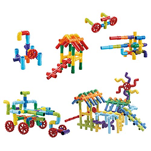 deAO Tubos de Construcción Tuberías de Juguete para el Aprendizaje y Actividades Creativas Infantiles Conjunto Stem de Formas Multicolores, Puzle 3D, Incluye 180 Piezas