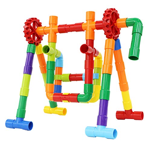 deAO Tubos de Construcción Tuberías de Juguete para el Aprendizaje y Actividades Creativas Infantiles Conjunto Stem de Formas Multicolores, Puzle 3D, Incluye 180 Piezas