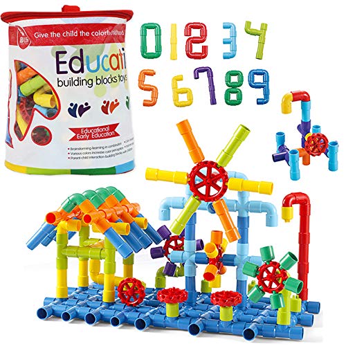 deAO Tubos de Construcción Tuberías de Juguete para el Aprendizaje y Actividades Creativas Infantiles Conjunto Stem de Formas Multicolores, Puzle 3D, Incluye 180 Piezas