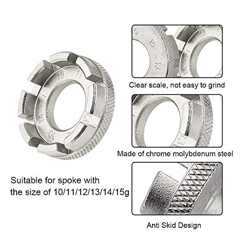 DECARETA 2Pcs Outil de Clé à Rayon, Roue à Rayons de Vélo à 8 Way Rayons en Acier Universel 6 en 1 Outils de Réparation de Vélo Pour VTT Velo Route (10-15 Jauge)