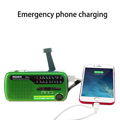 DEGEN DE13 FM AM SW Crank Dynamo Solar Power Emergency Radio A0798A World Receiver(Green)