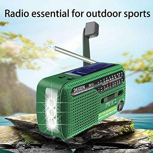 DEGEN DE13 FM AM SW Crank Dynamo Solar Power Emergency Radio A0798A World Receiver(Green)