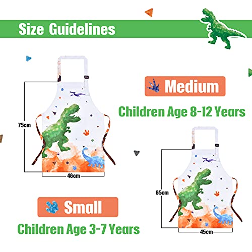 Delantal de Dinosaurio - Delantales Impermeables de Poliéster para Niños con Correa Ajustable y Bolsillo Delantales de Cocina de Chef con Peto para Varones Horneando Navidad (Pequeño, 3-7 Años)