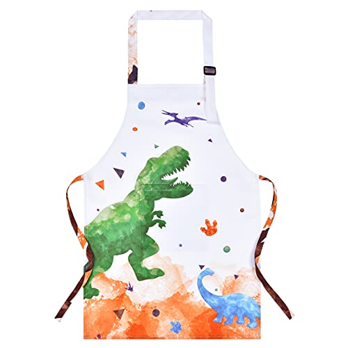 Delantal de Dinosaurio - Delantales Impermeables de Poliéster para Niños con Correa Ajustable y Bolsillo Delantales de Cocina de Chef con Peto para Varones Horneando Navidad (Pequeño, 3-7 Años)