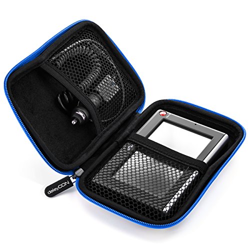 deleyCON Navi Case Funda para Dispositivos de Navegación de hasta 4,3" & 5" Pulgadas (14,6x9,3x3,4cm) - Sólida - Dos Compartimentos Interiores - Azul