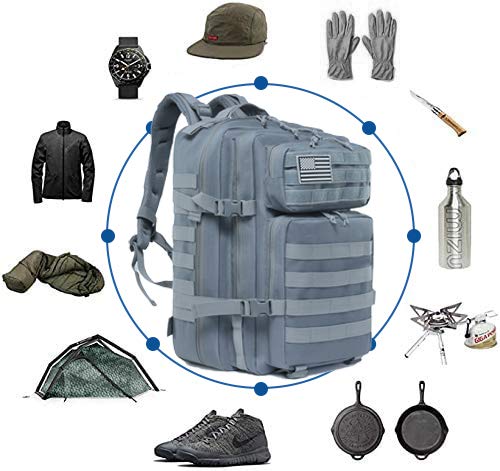 Delgeo Mochila Táctica Militar, 45L Gran Capacidad Mochila Crossfit, Plegable Impermeable Mochila Supervivencia, Montañismo, Senderismo, Trekking, Acampada, Aventura o Viajes, Azul grisáceo