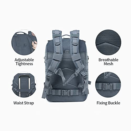 Delgeo Mochila Táctica Militar, 45L Gran Capacidad Mochila Crossfit, Plegable Impermeable Mochila Supervivencia, Montañismo, Senderismo, Trekking, Acampada, Aventura o Viajes, Azul grisáceo