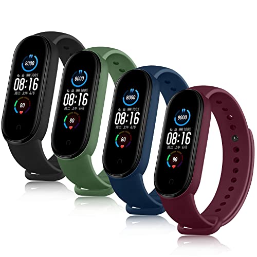 DEOU 4 Pack Correas Compatible con Xiaomi Mi Band 5 Xiaomi Mi Band 6 Amazfit Band 5,Pulseras de Repuesto Coloridos Suave Silicona Correa para Mi Band 5 & Mi Band 6 & Amazfit Band 5(No Host)(4Pack C)