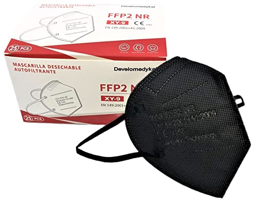 DEVELOMEDYKAL 25 Mascarillas FFP2 Homologada CE, Mascara Negra Adulto, Protector Facial desechable (Negro)