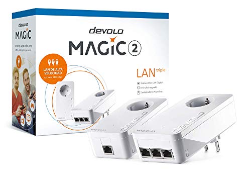 Devolo Magic 2 LAN – 2400 triple Starter Kit: Set adapt. Powerline LAN rápido para su red doméstica de alta velocidad, adecuado para la Home Office (2400 Mbit/s, 4 x conexiones GB LAN, G.hn), blanco