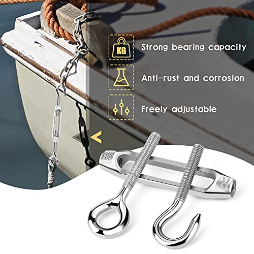 DEXIDUO Tensor de cable de tensor de paquete de 6, tensor de acero inoxidable 304 Tensor de gancho y ojo ajustable Tensor de cable de alambre Adecuado para tensores de cuerda de hilo